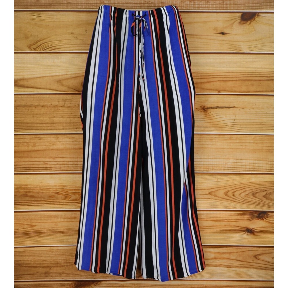 Forever 21 Pants Womens M Multicolor Striped High Rise Stretch Waist‎ Drawstring
